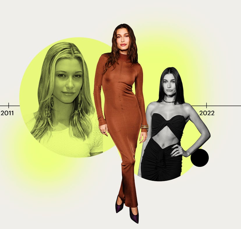 Hailey Bieber's beauty evolution over time.