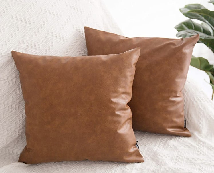 HOMFINER Faux Leather Throw Pillow Covers (2-Pack)