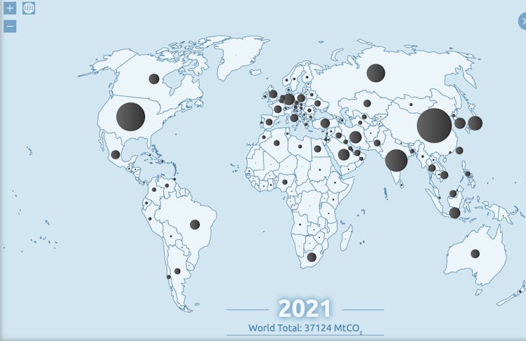 A map from The Global Carbon Project shows emissions by country