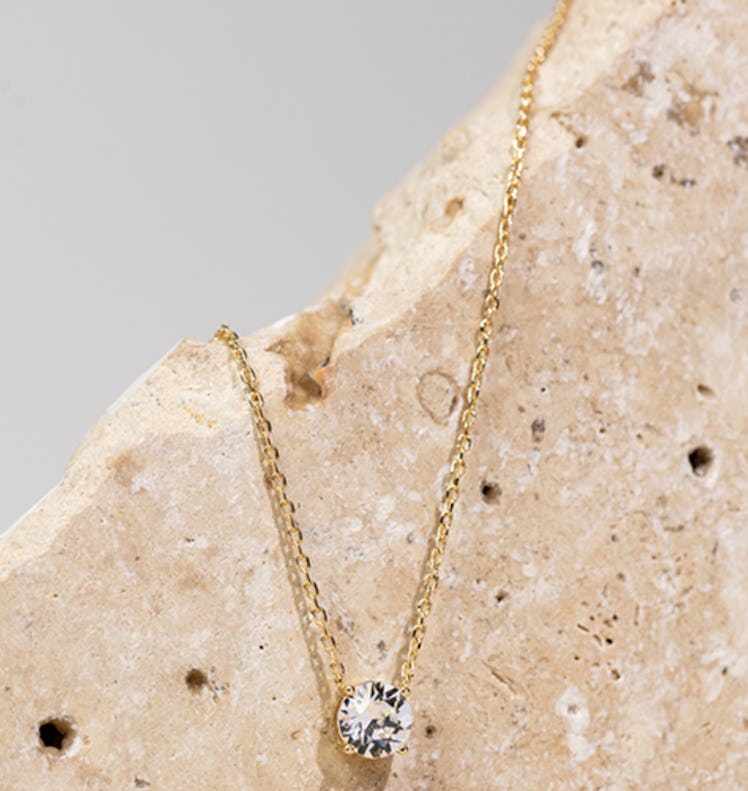 PAVOI 14K Gold Plated Crystal Solitaire 1.5 Carat CZ Necklace