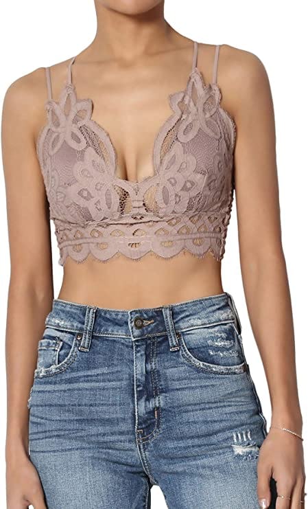 TheMogan Cross Strap Crochet Lace Bralette