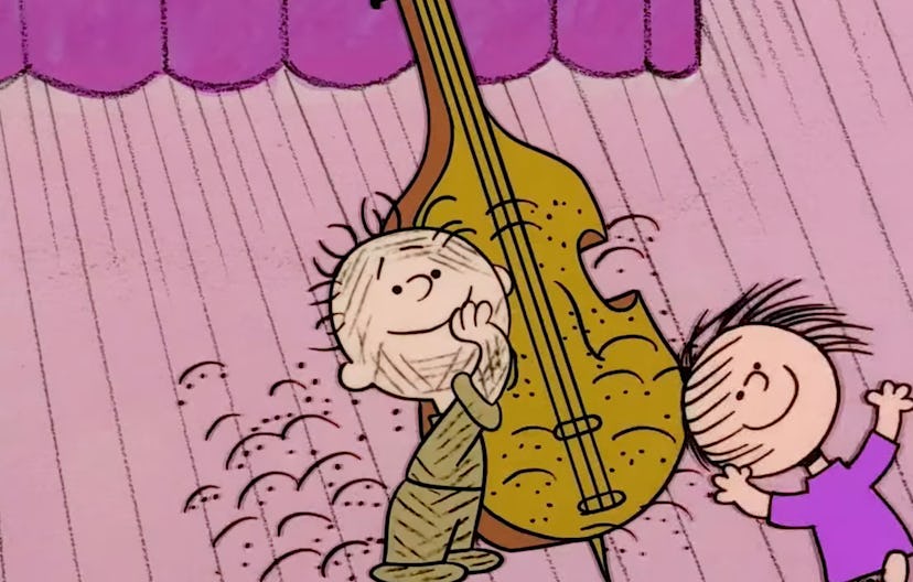 Still from 'A Charlie Brown Christmas'; Pigpen playing the upright bass