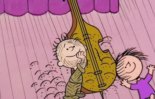 Still from 'A Charlie Brown Christmas'; Pigpen playing the upright bass