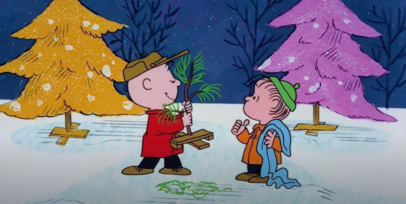 Still from 'A Charlie Brown Christmas'; Charlie Brown and Linus picking out the Christmas tree in th...