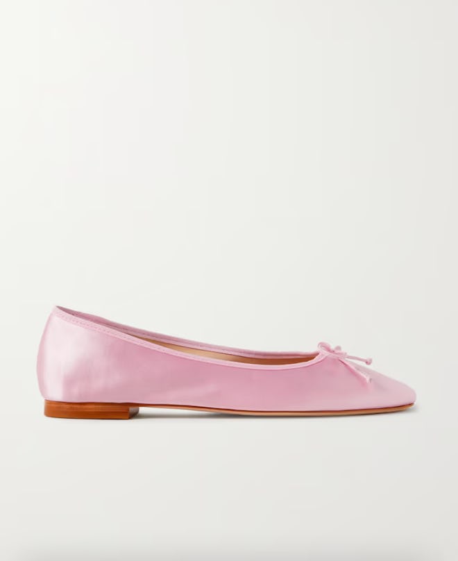 Porte + Paire Bow-Embellished Satin Ballet Flats