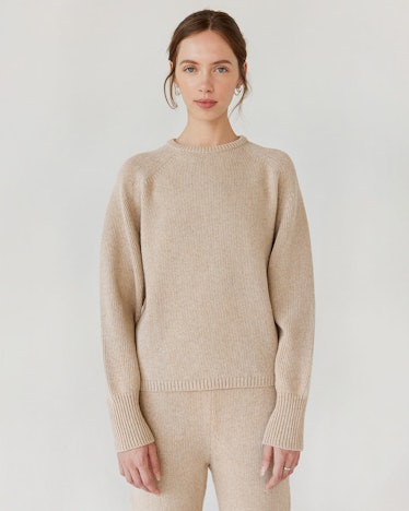 The Knotty Ones beige recycled wool sweater
