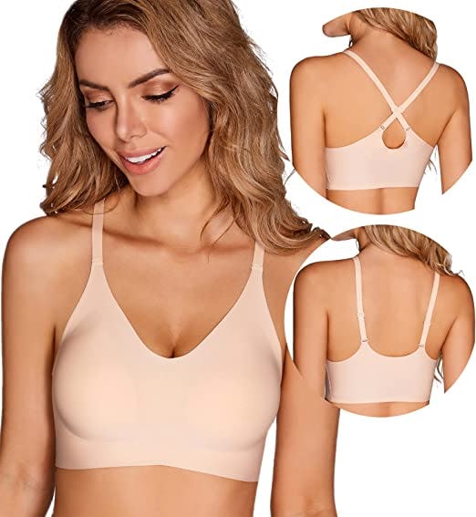 These seamless bras for support and comfort feature removable pads and silky fabric.