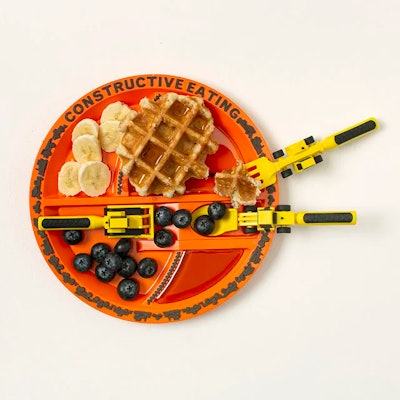 Fun plates and utensils are a helpful non-toy gift idea for kids.