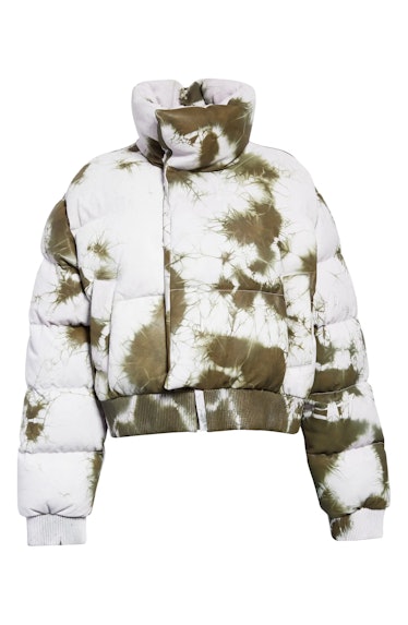 Arrow Tie Dye Down Leather Puffer Jacket