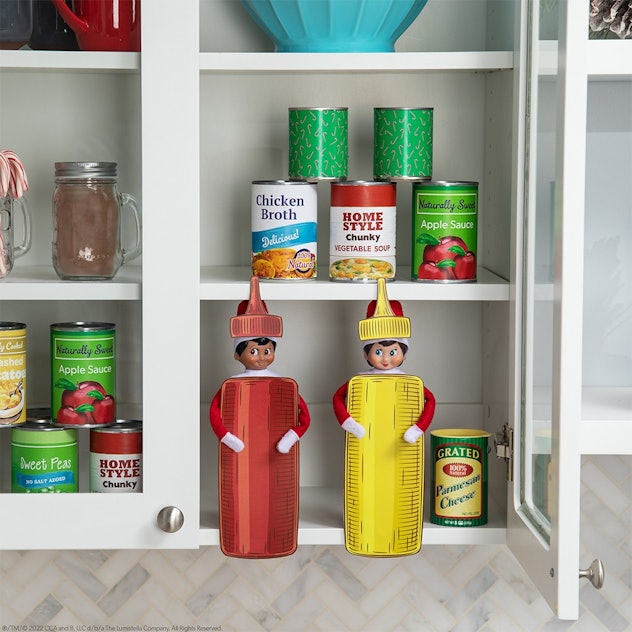 Dress two Elves on the Shelf up in household item disguises. 