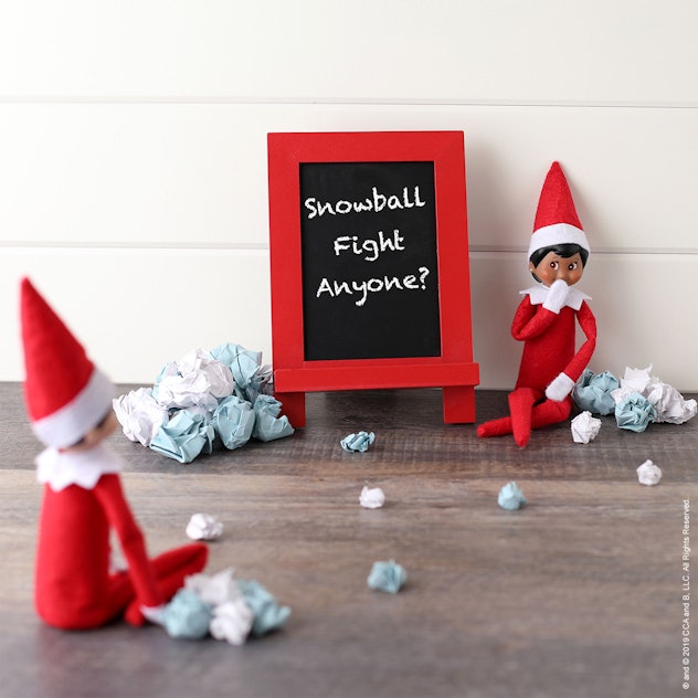 Set your Elves up to have a snowball fight for and Elf on the Shelf idea for 2 Elves.
