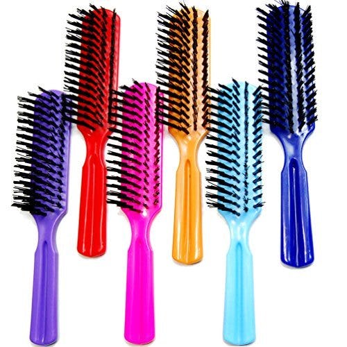 Luxxii 7.5" Plastic Colorful Handle Nylon Bristle Brush (Pack of 6)