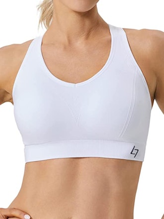 These sports bras for support and comfort have a racerback design and wire-free construction.