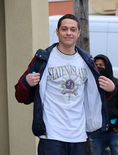Pete Davidson back to dark hair on the set of 'Bupkis' in Brooklyn on October 03, 2022.