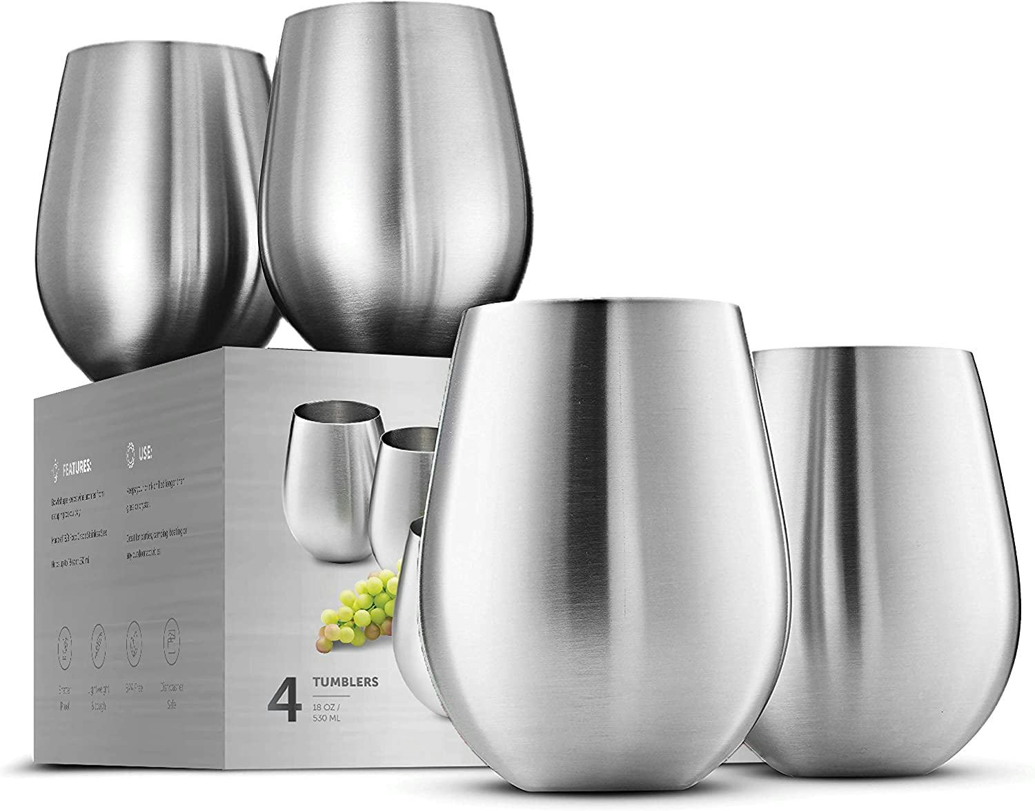 FineDine Stainless Steel Unbreakable Wine Glasses (Set Of 4)