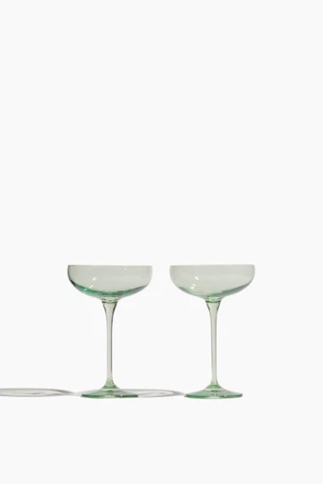 Champagne Coupe Stemware in Mint Green - Set of 2
