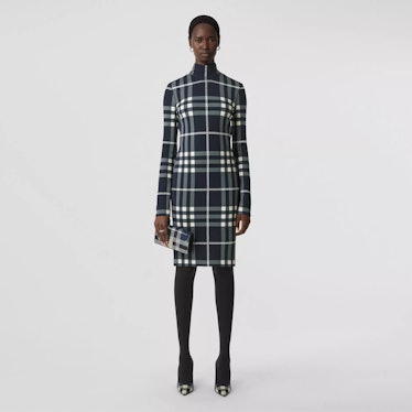 Burberry Night Check Stretch Jersey Funnel Neck Dress – Exclusive Capsule Collection