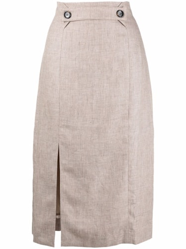 12 STOREEZ beige linen midi skirt