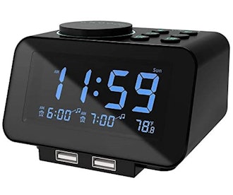 If you're looking for alarm clocks with USB ports, consider this clock with a large snooze button.