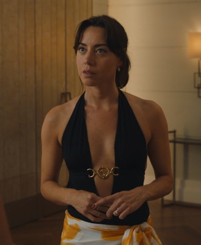 Aubrey Plaza Is Fiery in Red Dress & Heels at The White Lotus