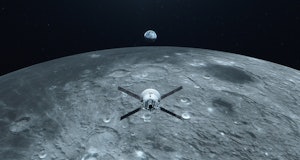 artist's rendering of Orion in orbit of Moon
