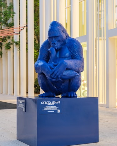 Blue Gorilla and duck sculpture