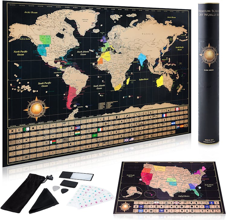InnovativeMap Scratch Off World Map Poster And Deluxe United States Map