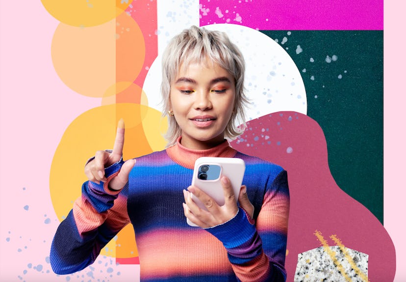 young woman swipes on smart phone