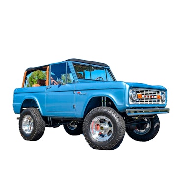 a blue vintage ford bronco from 1966