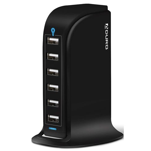 This vertical charging station fits on top of your nightstand and can charge up to six devices at on&hellip;