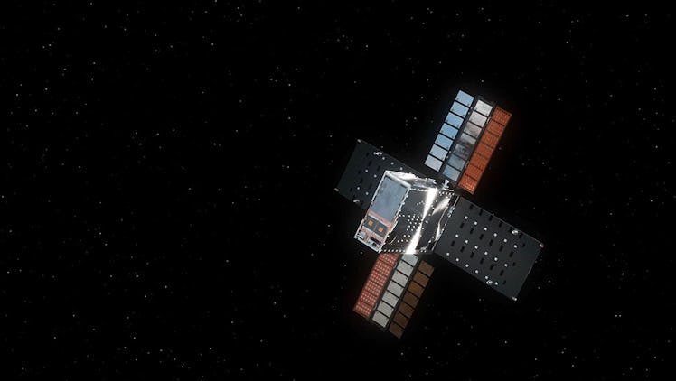 This illustration shows NASA’s Lunar Flashlight, with its four solar arrays deployed, shortly after ...