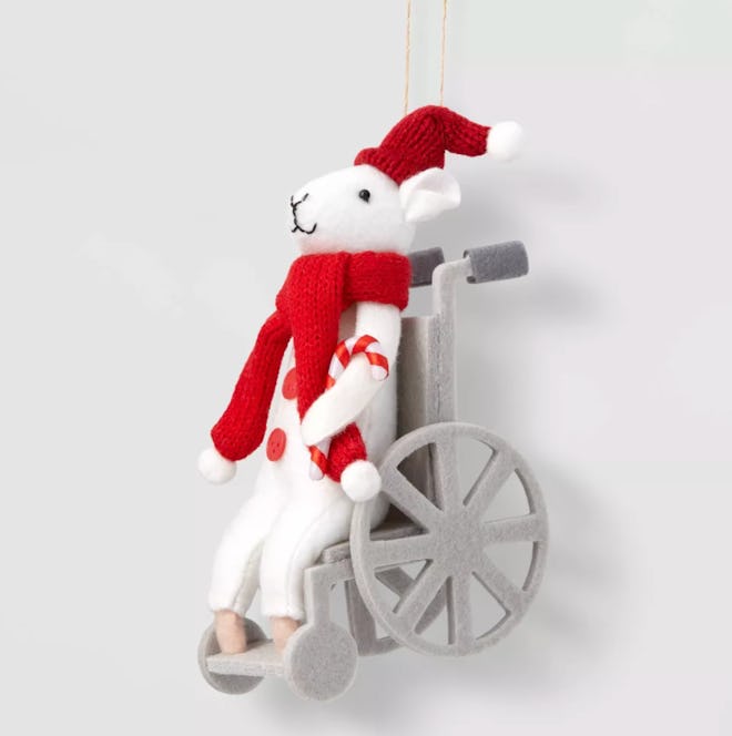 Fabric Mouse Holding Candy Cane In Wheelchair