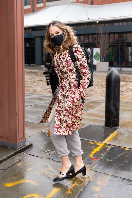 Parker wearing the brocade coat in March 2021. 