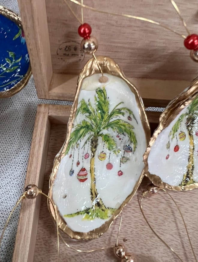 Hand-Painted Palm Tree Oyster Shell Ornament