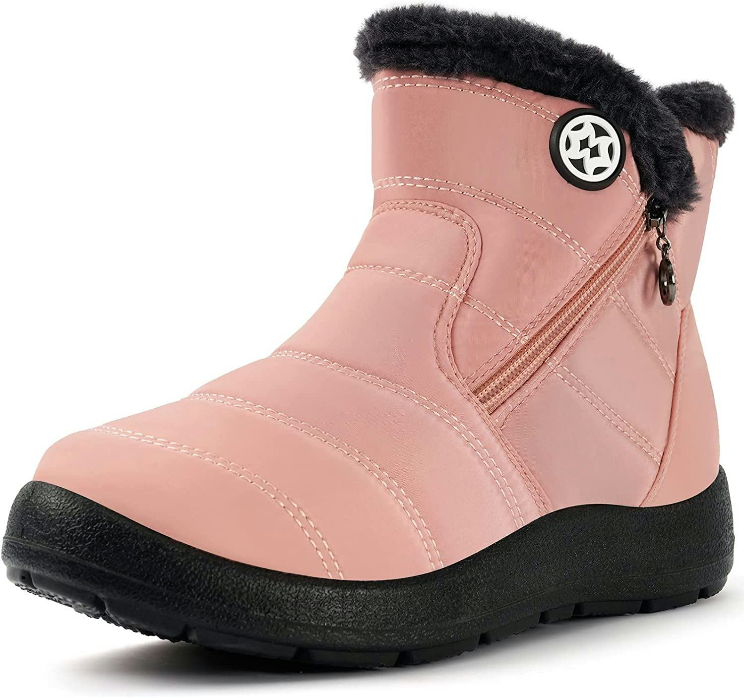 Hsyooes Fur Lined Waterproof Snow Boots