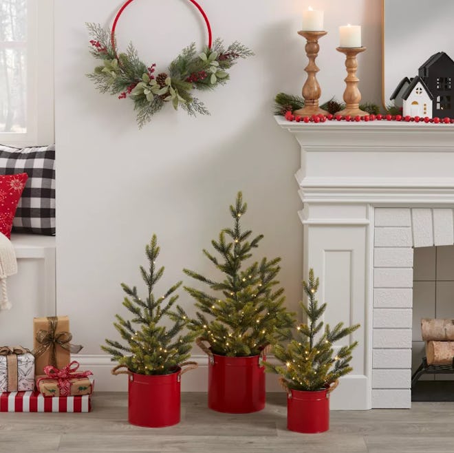 Pre-Lit Balsam Fir Potted Mini Artificial Christmas Trees