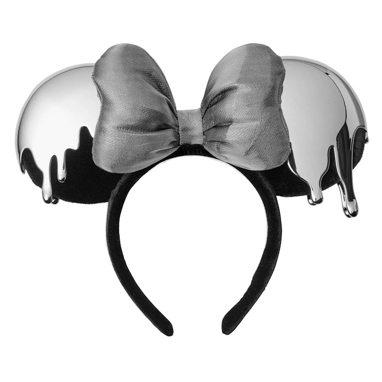 The Disney100 Minnie Mouse ear headband has a platinum drip on the ears. 