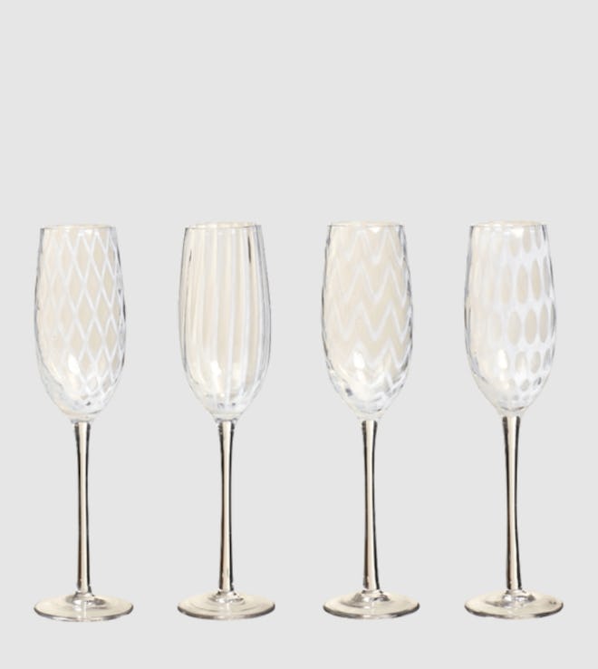 Set Of Four Pulcinella Champagne Glasses - White