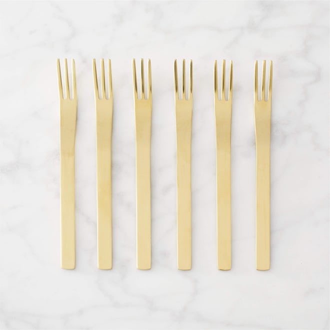 Set of Six Mini Gold Cocktail Forks
