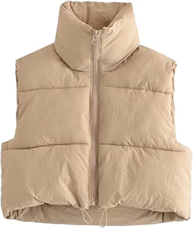 Shiyifa High Neck Cropped Puffer Vest 