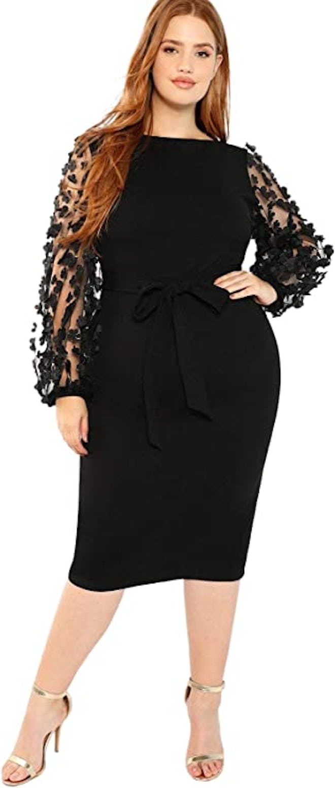 SheIn Mesh Appliques Sleeve Pencil Dress