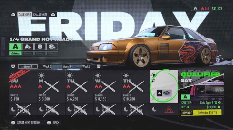 Need for Speed Unbound calendar system