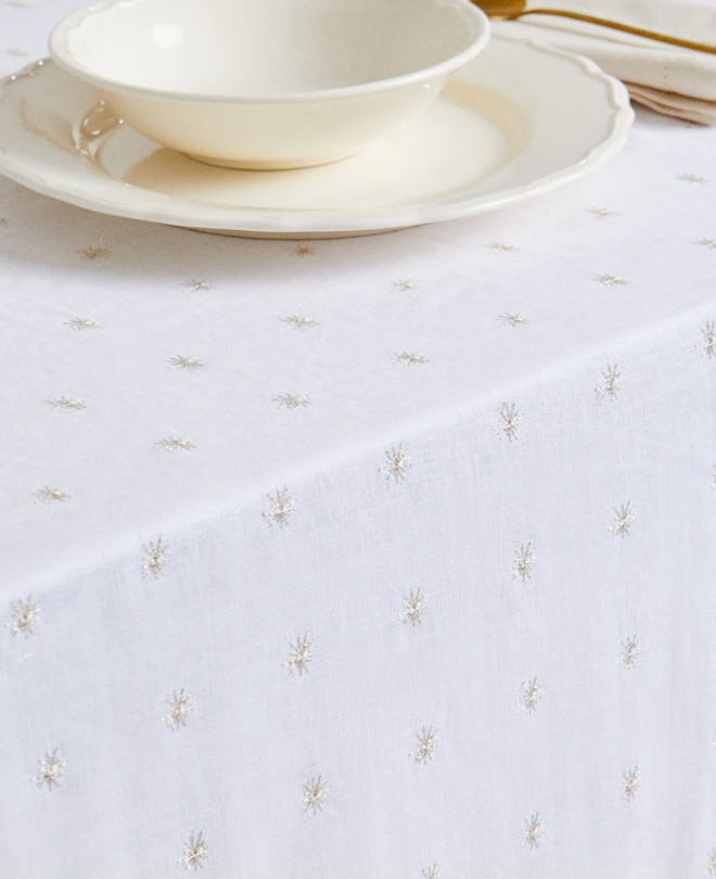 Linen Tablecloth with Embroidered Stars