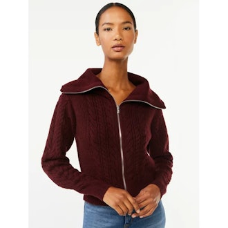 Zip Front Cable Knit Sweater