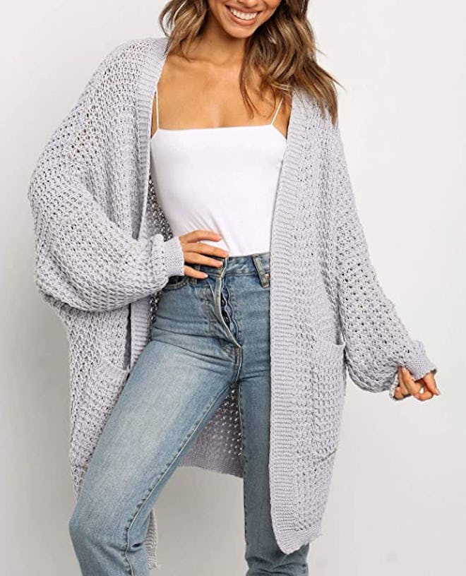 ZESICA Batwing Sleeve Open Knit Cardigan