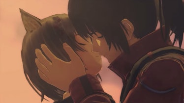 Noah and Mio kissing in Xenoblade 3