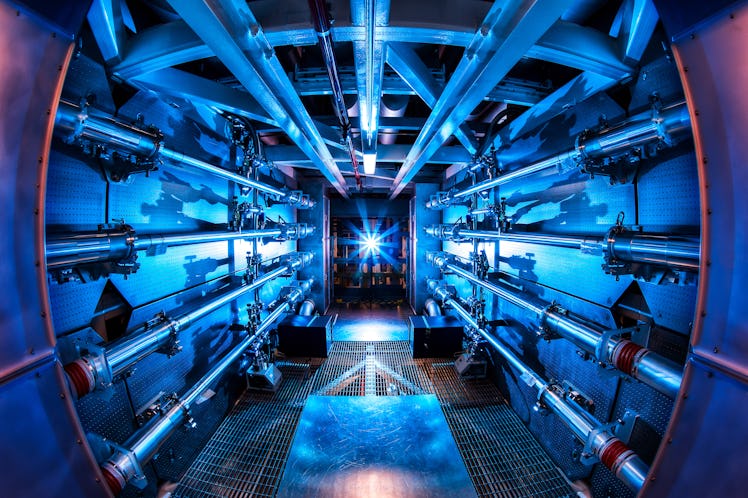An image of the support structure for the National Ignition Facility laser.