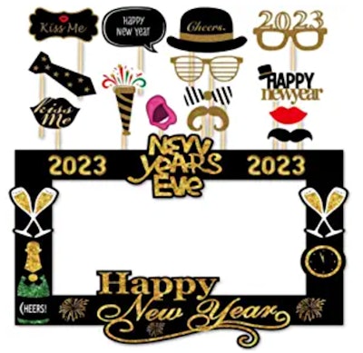 Grab a pack of New Year's Eve photo booth props to enjoy NYE with kids.
