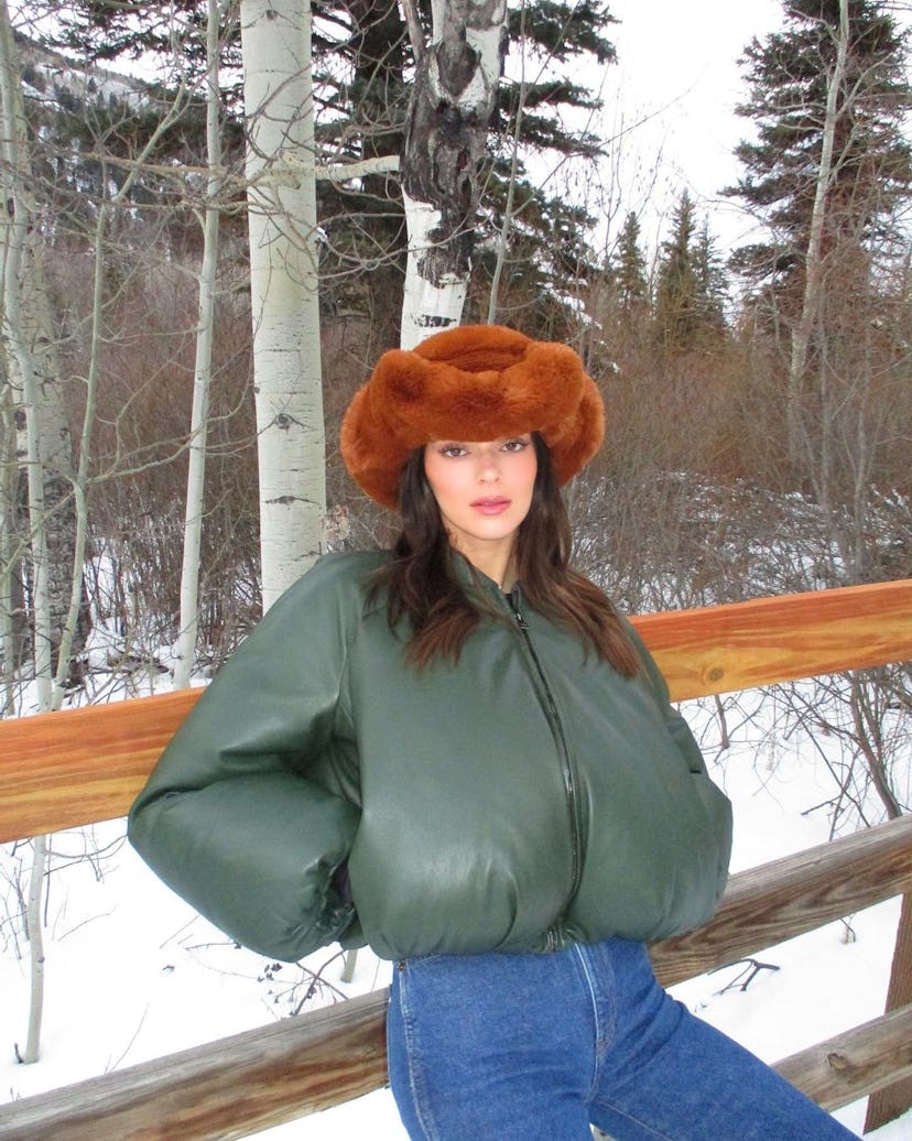 Kendall Jenner wearing a green Loewe Bomber Jacket