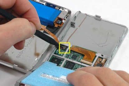 The inside of an iPod Classic